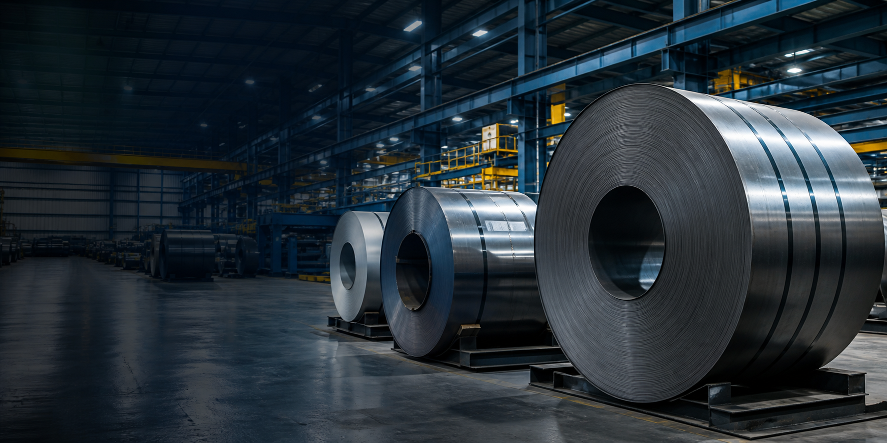 Mother coil dan steel coil di fasilitas industri modern